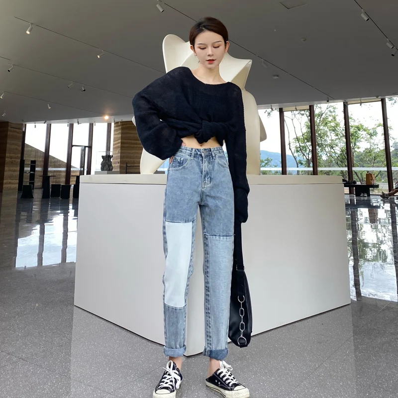 Jesenja odeća široke ravne Harlan Radish pantalone visokog struka. Udobne i moderne pantalone za trendi jesenji izgled. — foto 3