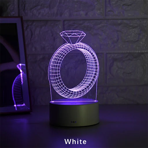 Title 1, 3D LED Night Light with Diamond Ring Romantic A...