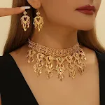 3pcs moda retro retro luxo em forma de coração Brincos ocos de colar feminino, adequado para presentes de festa e dança, Dai — foto 1