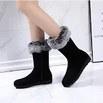 Botas de neve femininas de camurça, salto baixo, calçados casuais para mulheres, perfeitas para o inverno com conforto e elegância. — foto 4