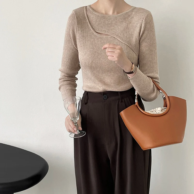 Title 18, Hollow Crew Neck Knit Womens Design Long Sleev...