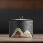 Cinzeiro de escritório Yuanshan Stoneware com tampa, elegante e prático. Mantenha seu ambiente de trabalho limpo e organizado. — foto 4