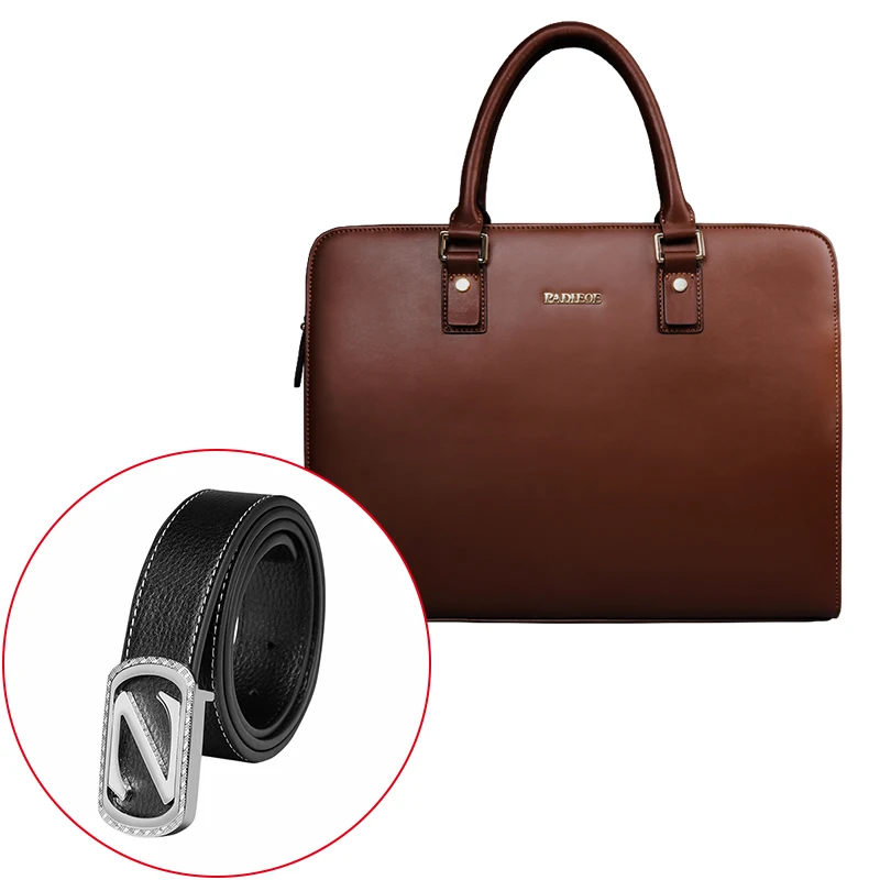 Pasta executiva masculina de couro de vaca real Bolsa de mão para negócios Mala de couro resistente e elegante para profissionais exigentes. — foto 8