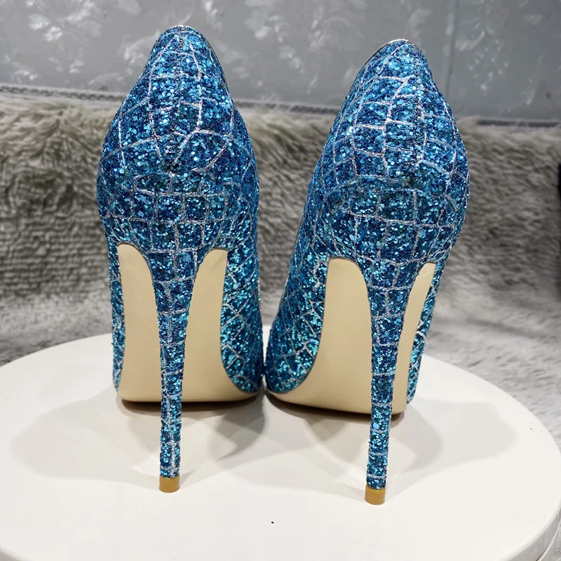 Blaue Pailletten High Heel Brautschuhe für den Alltag Funkelnde Eleganz für Bräute und besondere Anlässe stilvoll und bequem — foto 3