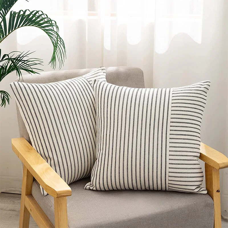 Capa de almofada de lona listrada decorativa moderna para casa, sofá e quarto. Adicione estilo e conforto à sua decoração com esta peça. — foto 4