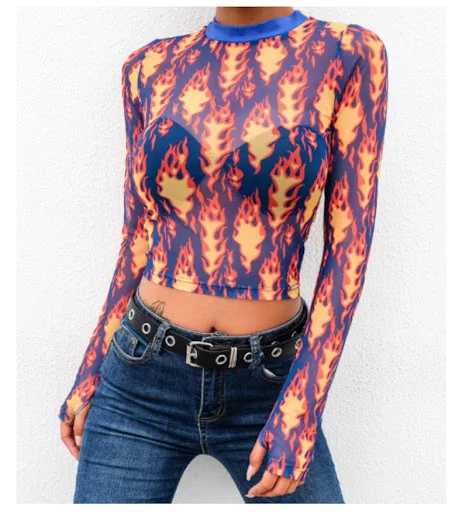 Title 3, 2021ins Sexy transparent long-sleeved T-shirt, ...