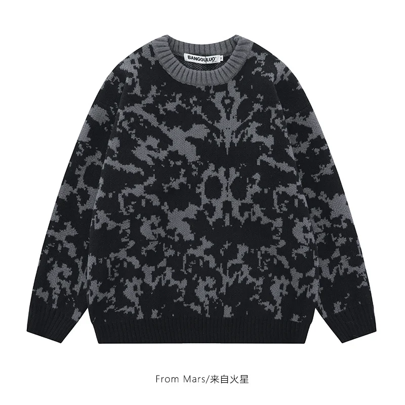 Azure Smoky Rain Jacquard Knitwear Round Neck Sweater for Men and Women, Dark Contrasting Colors, European & American St — photo 5