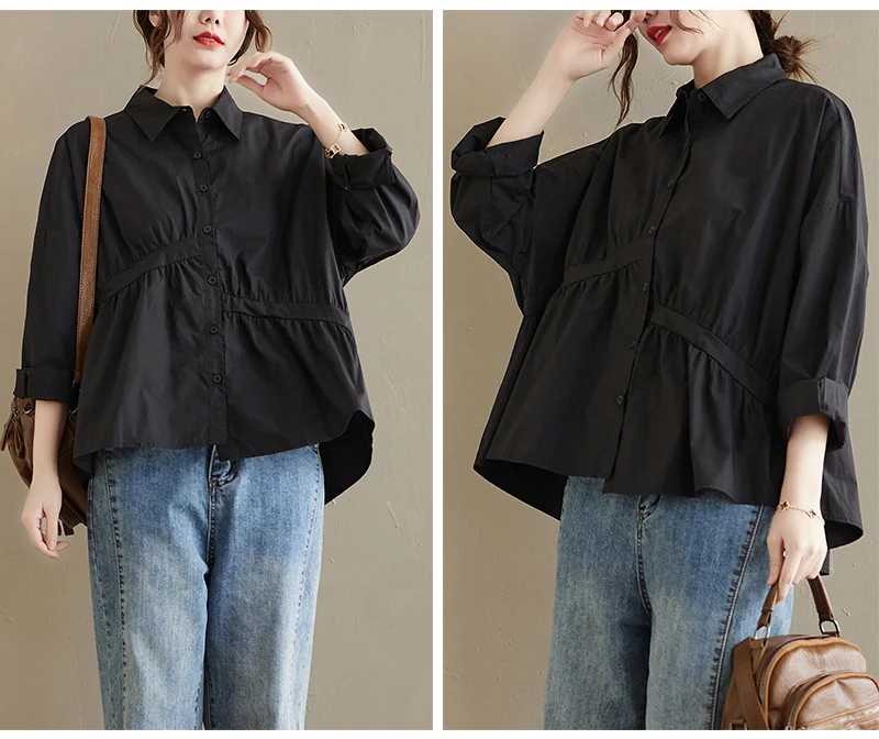 Title 6, Womens Long-Sleeved Cotton Solid Color Shirt f...