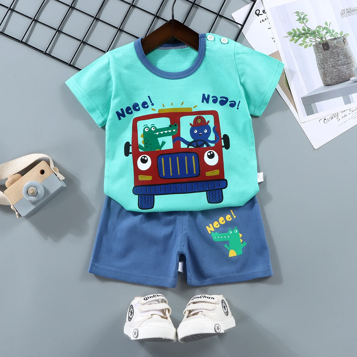 Conjunto infantil de manga curta em algodão puro Leve e respirável Ideal para o verão Conforto e liberdade para brincar e se divertir — foto 13