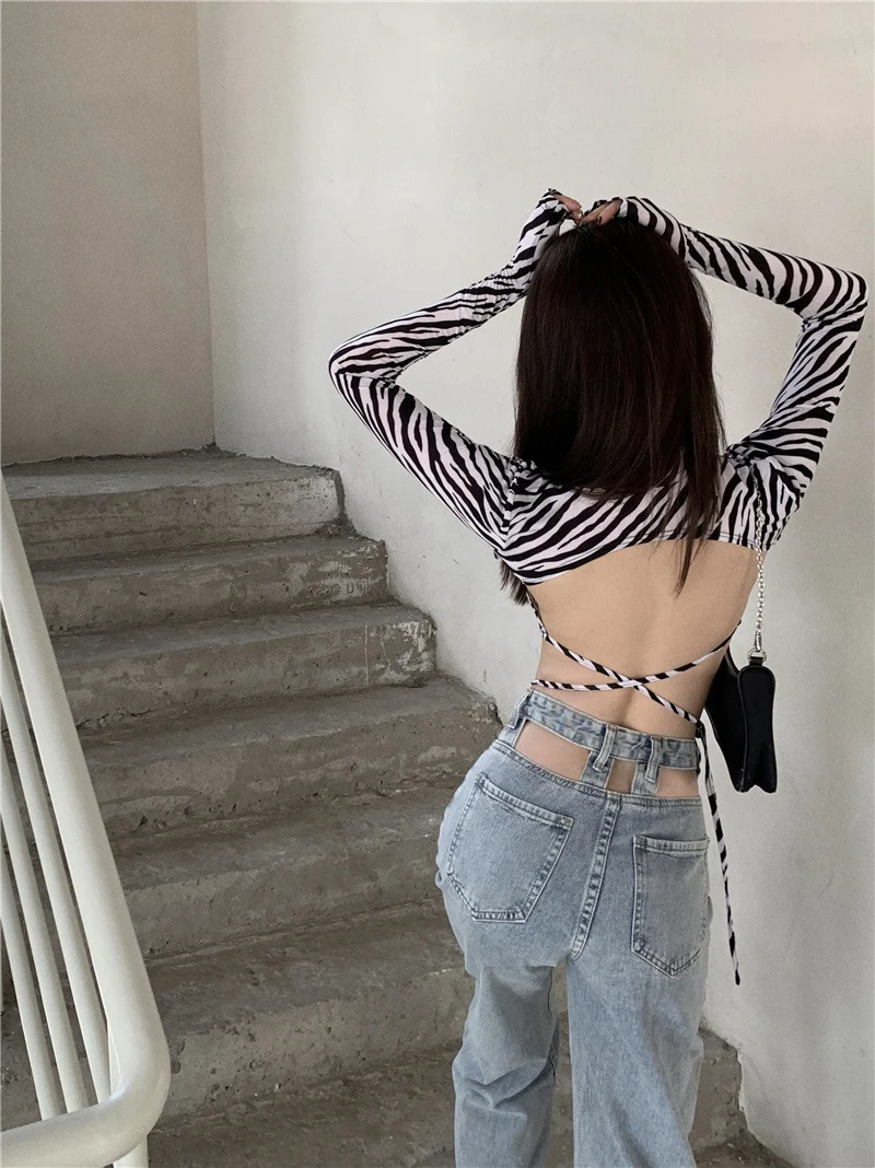 Camiseta de manga larga con estampado de cebra ajustada sexy — foto 3