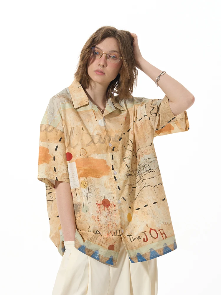 Casual Loose Graffiti Pine High Street Short Sleeve Shirt — photo 2