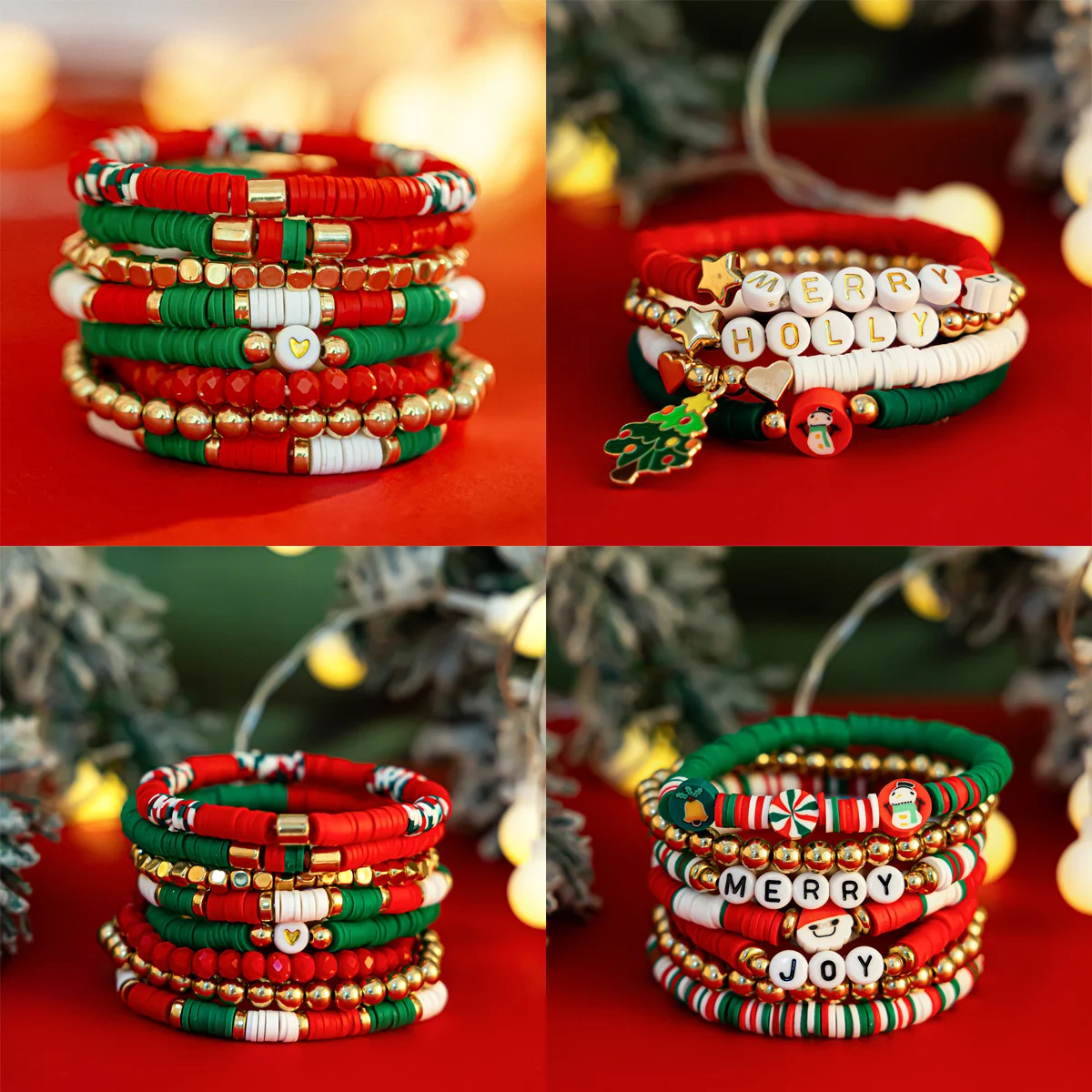 Set de pulseras navideñas de arcilla polimérica coloridas, perfectas para regalos o manualidades festivas, fáciles de usar y crear diseños únicos. — foto 8