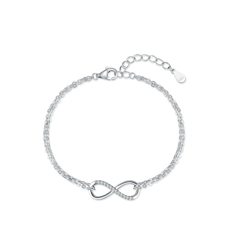Pulseira S925 de prata esterlina com símbolo infinito micro-incrustado. Uma joia de moda elegante e durável para realçar seu visual diário. — foto 3