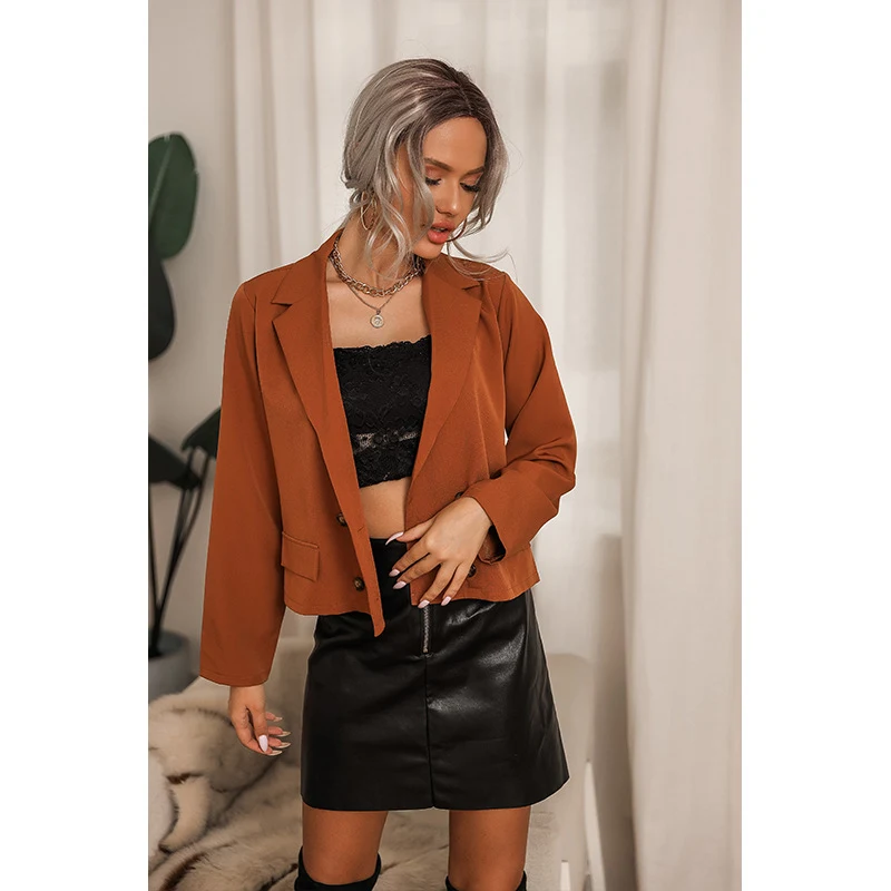Women's Small Coffee Color Vintage Suit Short Jacket, a stylish retro piece for a chic look, perfect for adding elegance — photo 1