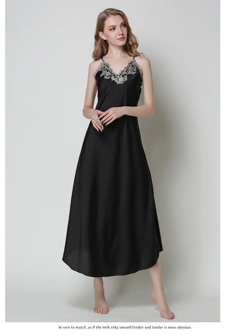 Title 1, Faux silk lace sexy V-neck long suspender night...