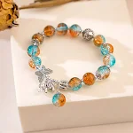 Pulseira feminina com cristal craquelado estilo chinês borboleta, contas gradientes e prata antiga, design único. — foto 7