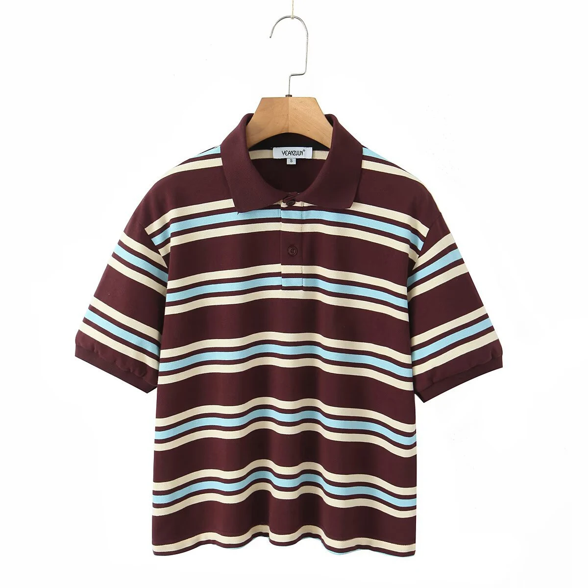 Retro Contrast Color Pure Cotton Striped Polo Shirt. Classic style meets ultimate comfort. Perfect for a casual and styl — photo 3