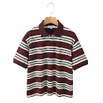 Retro Contrast Color Pure Cotton Striped Polo Shirt. Classic style meets ultimate comfort. Perfect for a casual and styl — photo 3