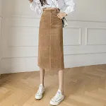 Saia de veludo cotelê feminina cintura alta comprimento médio modelagem justa e efeito emagrecedor, ideal para um visual elegante. — foto 6