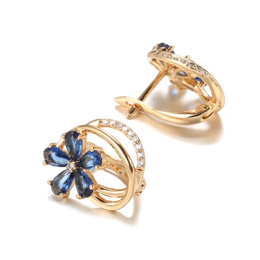 Title 6, Pendientes de mujer flor pequeña azul con circo...