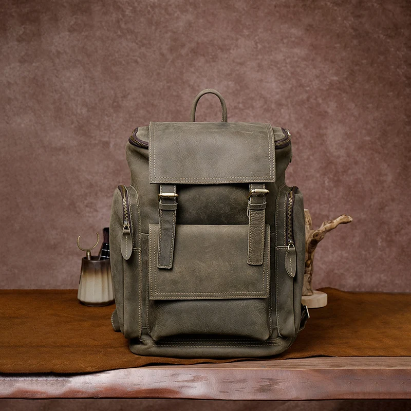 Large Capacity Vintage Crazy Horse Leather Backpack for Travel and Daily Use. Durable, spacious, and stylish with a clas — photo 2