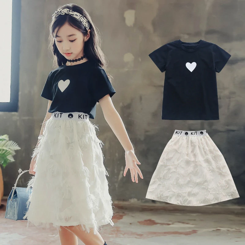 Title 2, Vestido de verão para meninas, conjunto saia re...