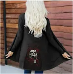Cardigan da donna con stampa teschio di Halloween, cappotto a maniche lunghe, top alla moda, ideale per un look festivo e trendy. — foto 10