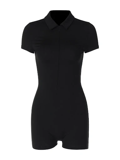 Title 14, Zipper And Lapel Short Sleeve Yoga Jumpsuit