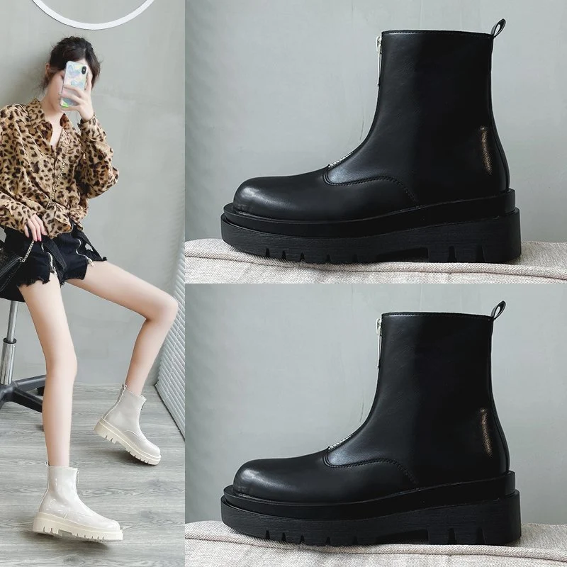 Front zipper low-top thick heel mid-top Martin boots, combining style and comfort. Perfect for everyday wear, offering a — photo 5