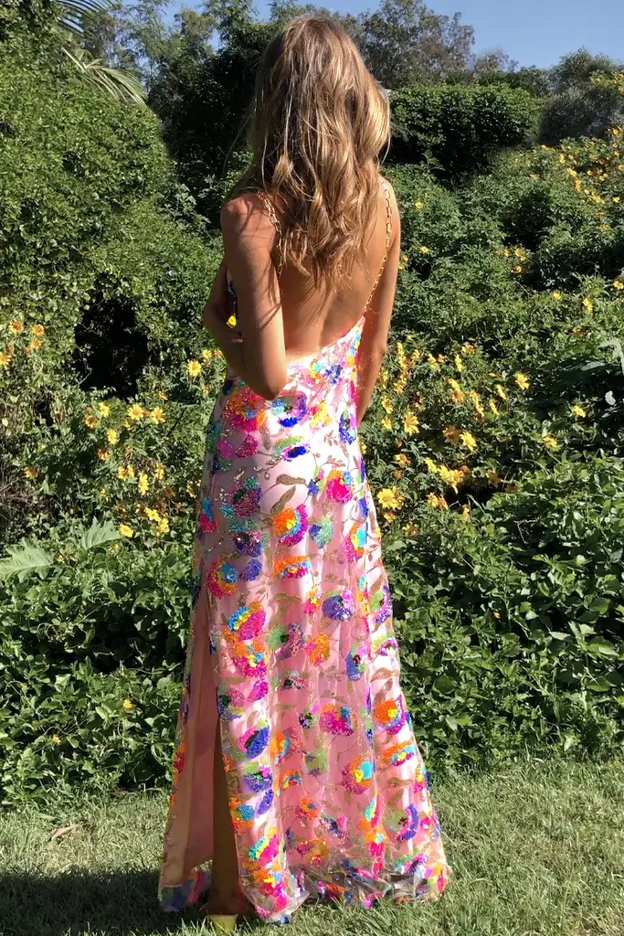 Title 5, Fashionable Sequins Floral Womens Split Dress