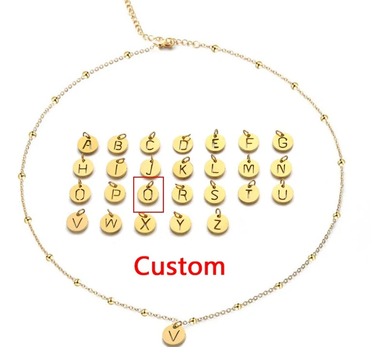 Colar feminino de corrente de bolinhas de aço inoxidável com 26 letras inglesas simples, um acessório charmoso e personalizável. — foto 13