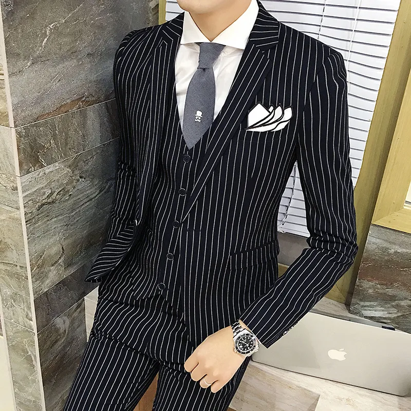 Slim-fit striped suit for men, offering a modern and stylish look. Perfect for both formal and casual occasions, providi — photo 3