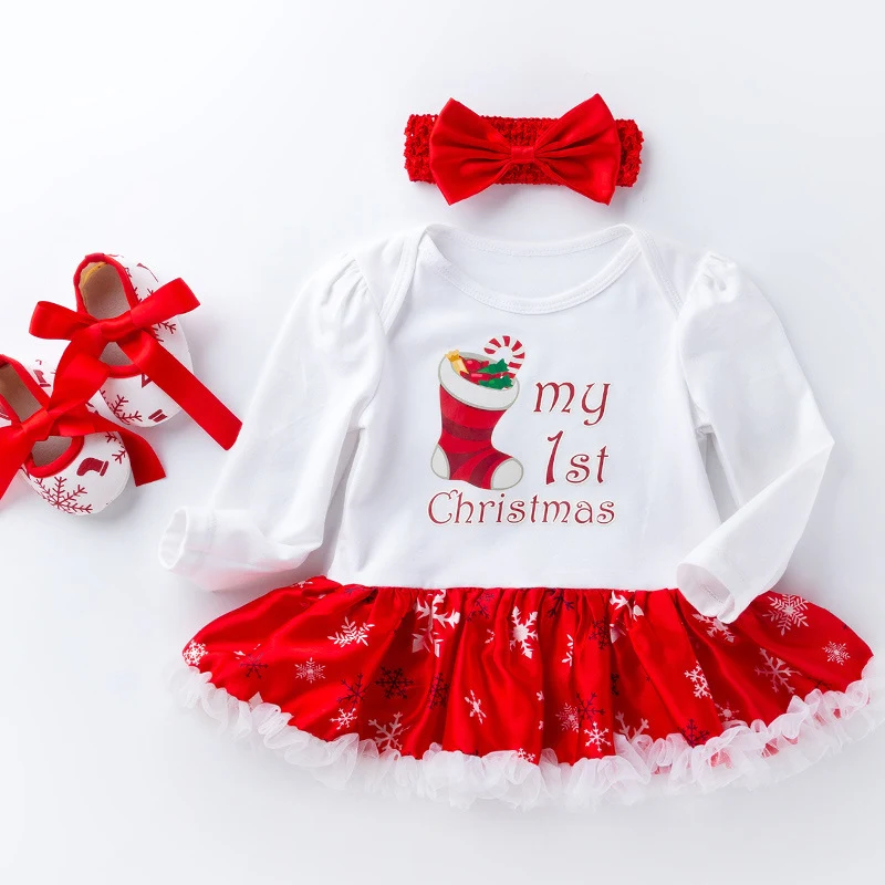 Roupa de Bebê de Natal Manga Longa. Conjunto ideal para recém-nascidos, este vestido de bebê garante conforto e aquecimento para as festas. — foto 4