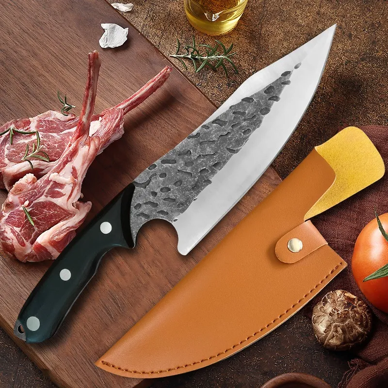 Title 19, Hand-forged hammer pattern boning knife, black ...