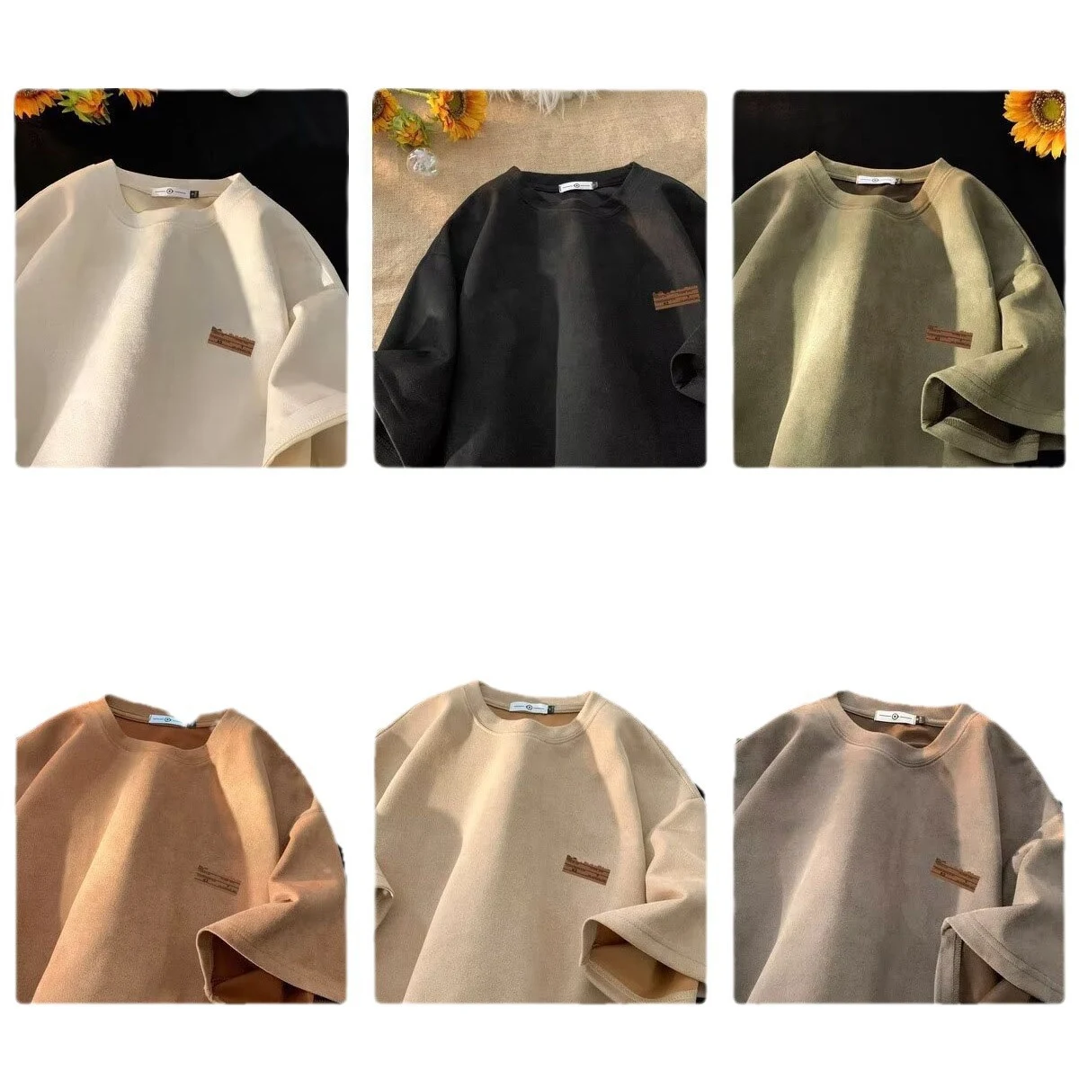 Camiseta retrô masculina de camurça, solta, manga meia, para adolescentes, estilo pop, conforto e visual despojado. — foto 7