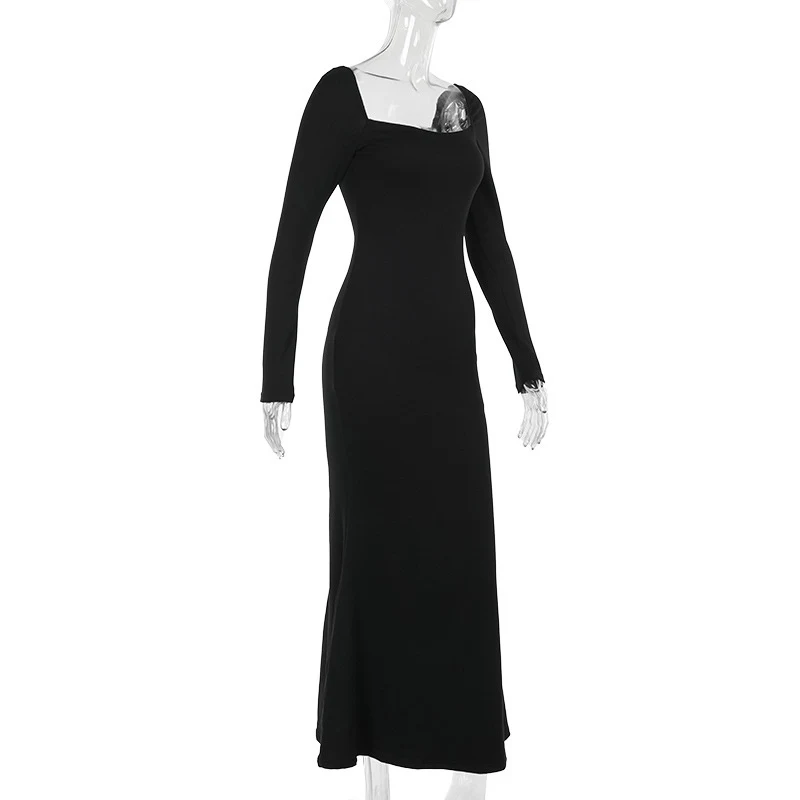 Title 15, YJ24363 Square Collar Slimming Elegant Black Dr...