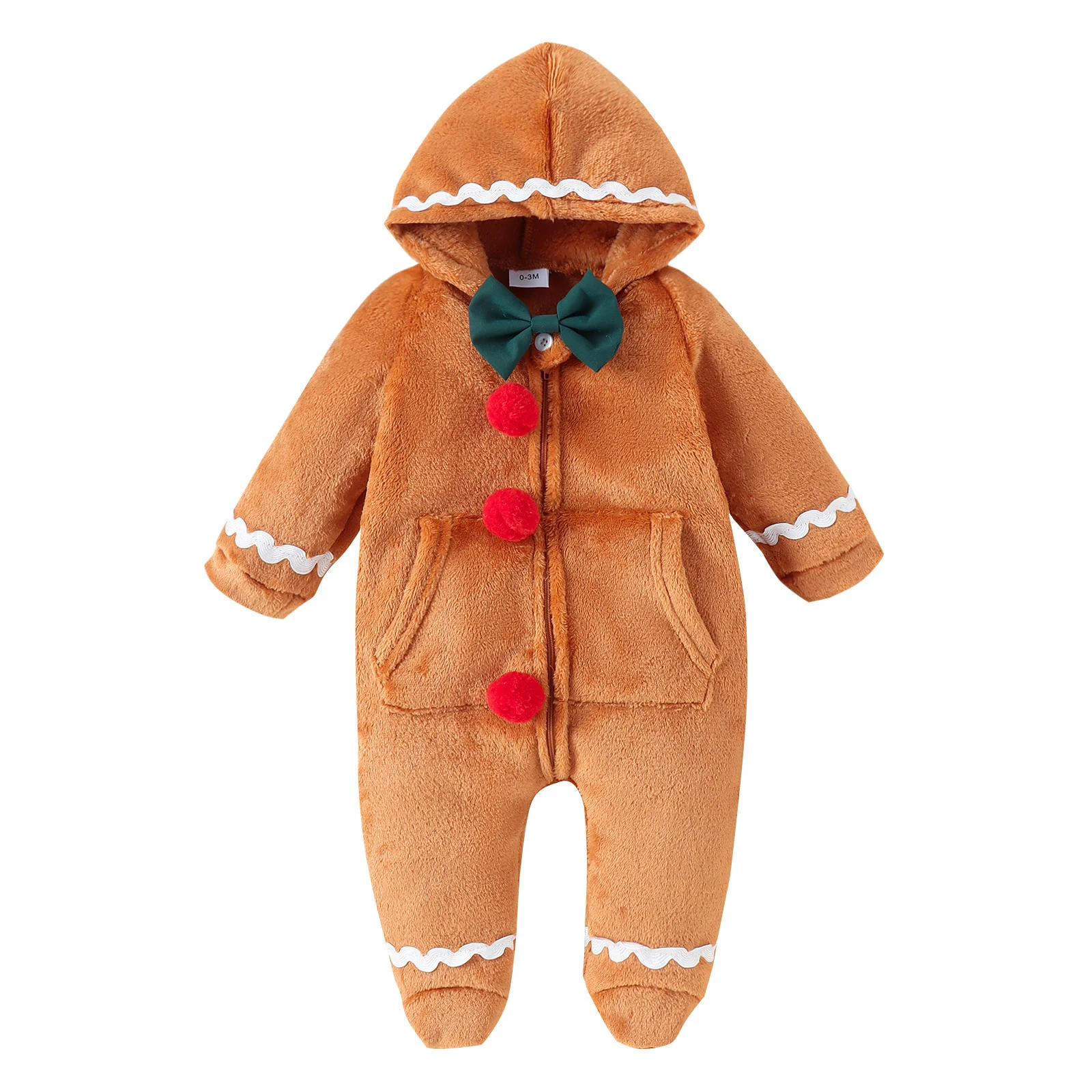 Macacão com capuz e zíper de Natal para bebês Roupa infantil de Natal Conforto e praticidade para seu bebê aproveitar as festas de fim de ano — foto 3