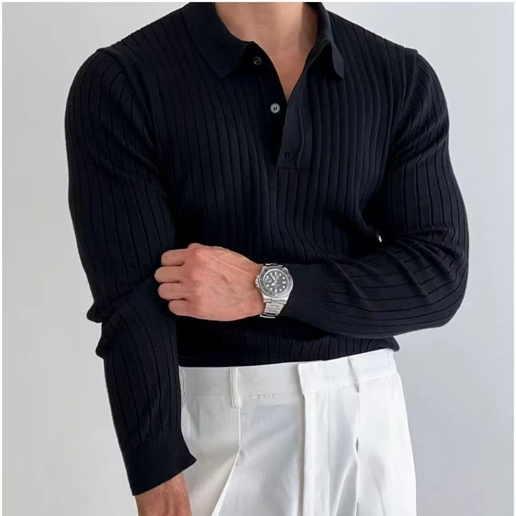 Heren lange mouwen gebreide poloshirt met reverskraag, ideaal voor een stijlvolle en comfortabele look, perfect voor zowel casual als formele gelegenheden. — foto 2
