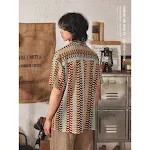 Japanese Style Cuban Collar National Style Hollow Jacquard Color Matching Short Sleeve Shirt, a stylish and comfortable — photo 2