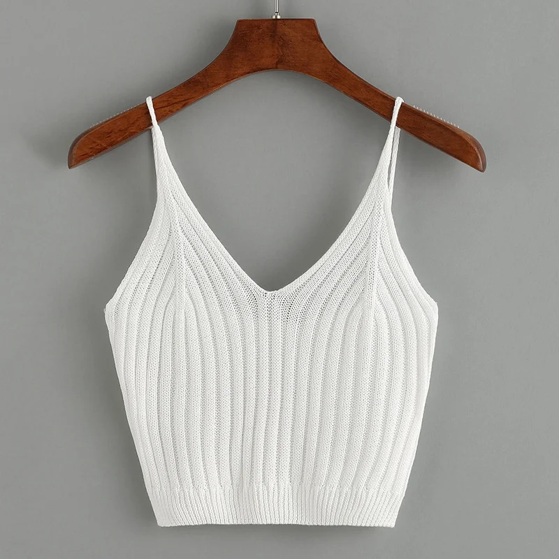 Colete de malha liso com design sling, corpo slim, casaco curto com decote em V. Sexy e perfeito para um visual elegante e moderno. — foto 4
