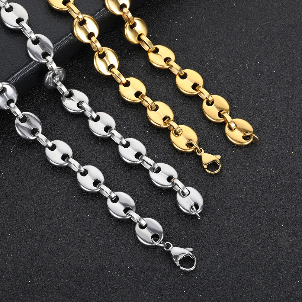 Colar e pulseira Coffee Bean Hip Hop de aço titânio e ouro 18K, para um visual moderno e estiloso, com resistência e durabilidade. — foto 21