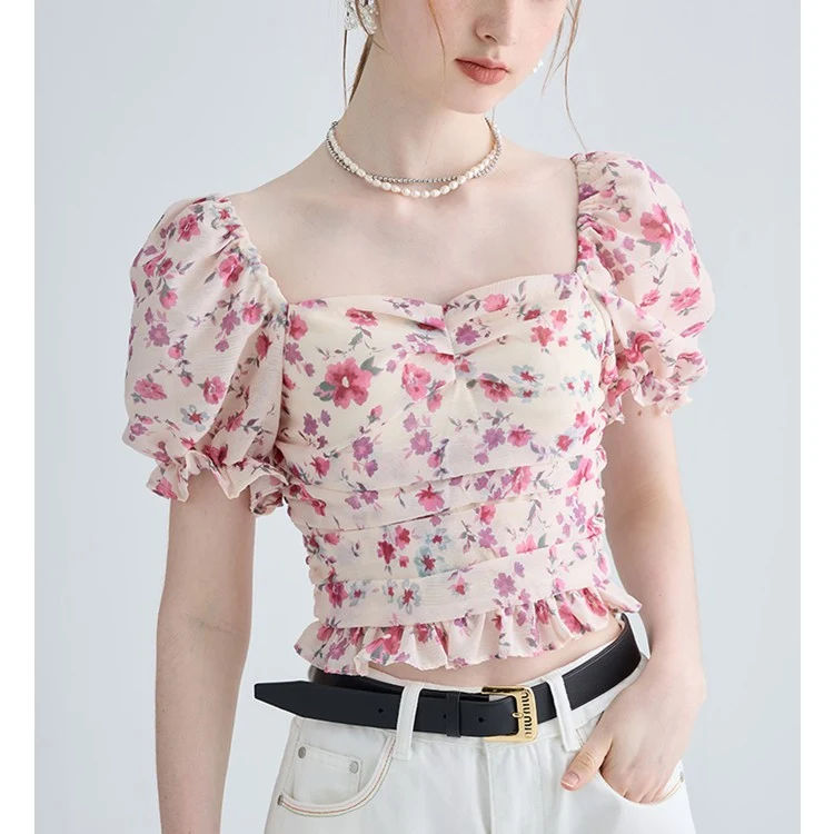 Title 3, Camisa francesa floral de manga curta slim fit,...