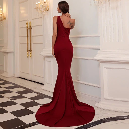 Title 6, Vestido vinho tinto para reunião anual sem mang...