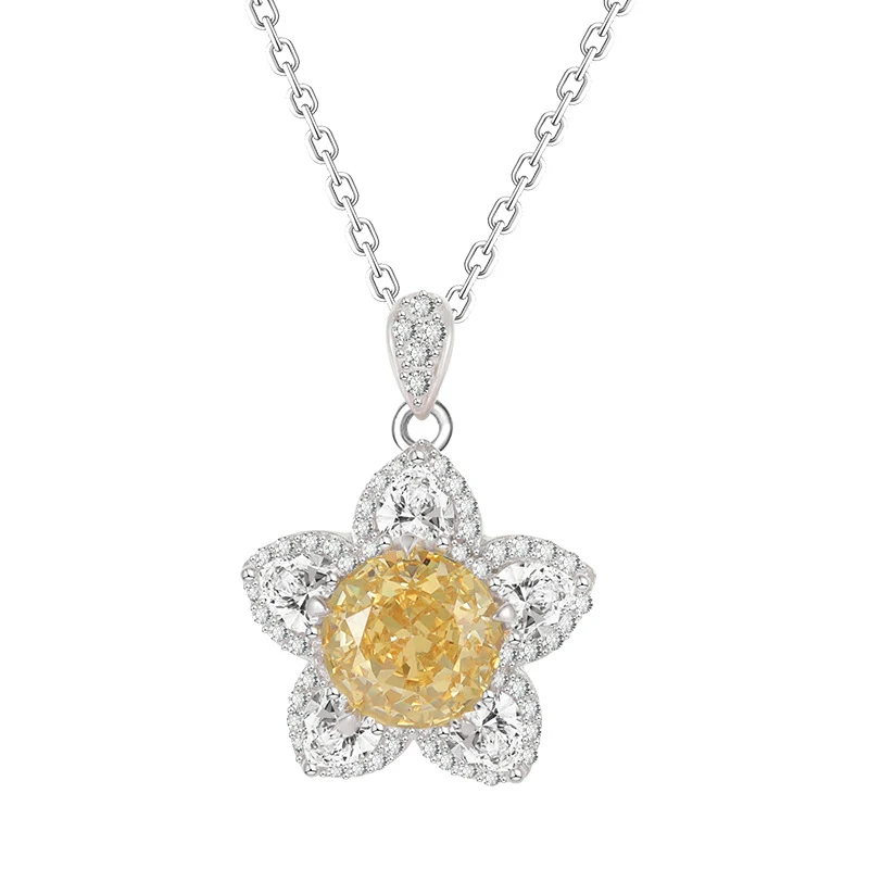 Colar Flor de Gelo com diamante amarelo, estrela de cinco pontas, luxo leve, combina com tudo, gracioso e elegante. — foto 2