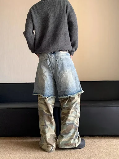 Title 6, Pantalon Jeans Bleu Style Rétro Américain, Camo...