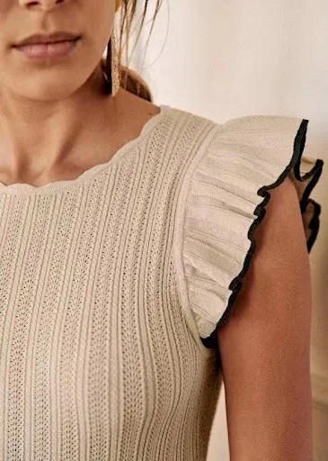 Title 6, Jacquard T-shirt Petal Round Neck Ruffled Flyin...