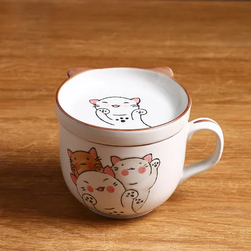 Title 9, Large Capacity Ceramic Cup With Lid, Spoon Set ...
