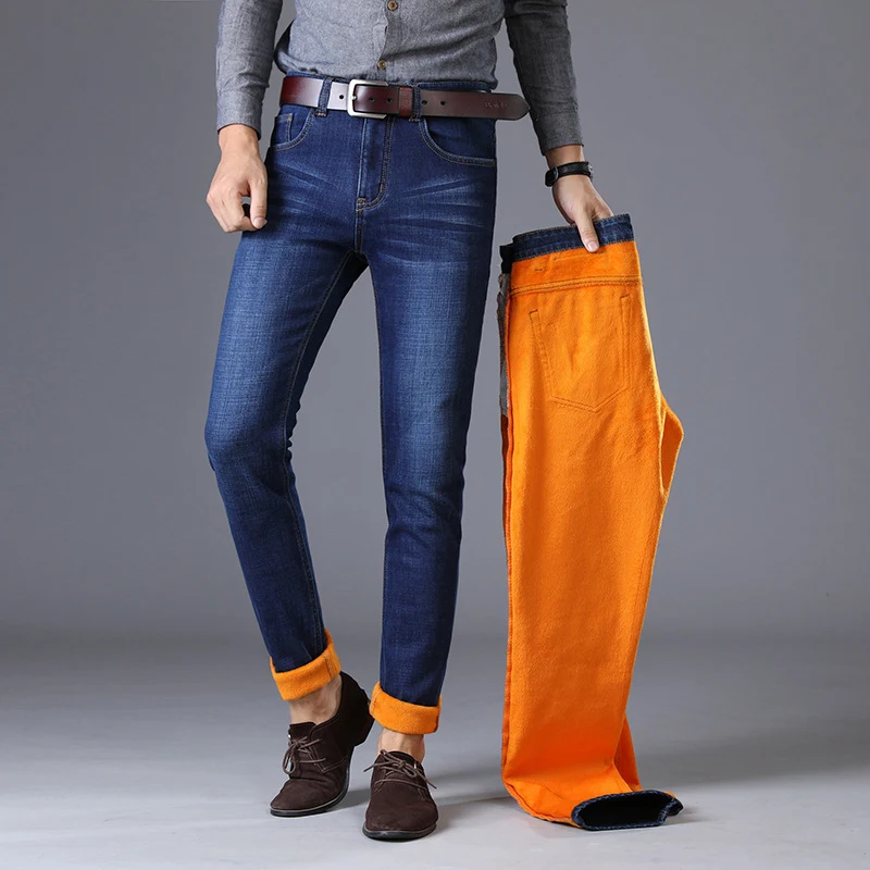Title 4, Mens Fall Winter Plus Velvet Padded Jeans Stre...