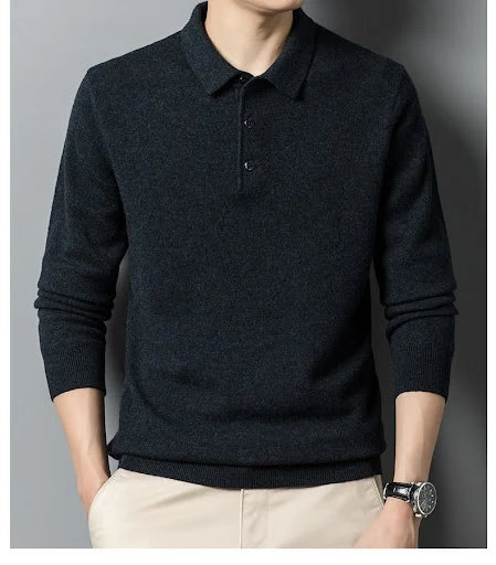 Title 21, Fall Casual Polo Collar Long-sleeved Sweater fo...