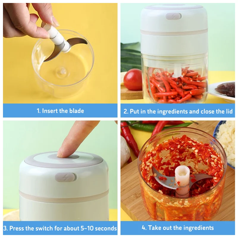 Title 2, Mini Wireless Electric Plastic Garlic Masher fo...